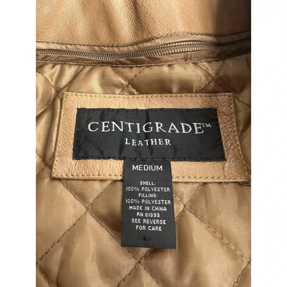 Centigrade Leather‎ Jacket Soft Tan Camel Medium 4 Button Zipper Lined Womens